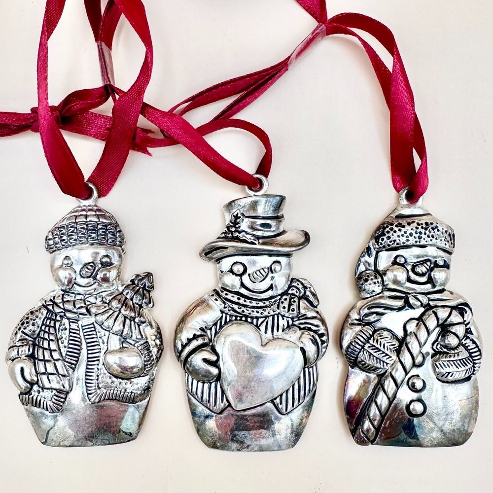Gorham Snowman Ornaments Set of 3 ~ Silver Plate Vintage Holiday Christmas w/Box